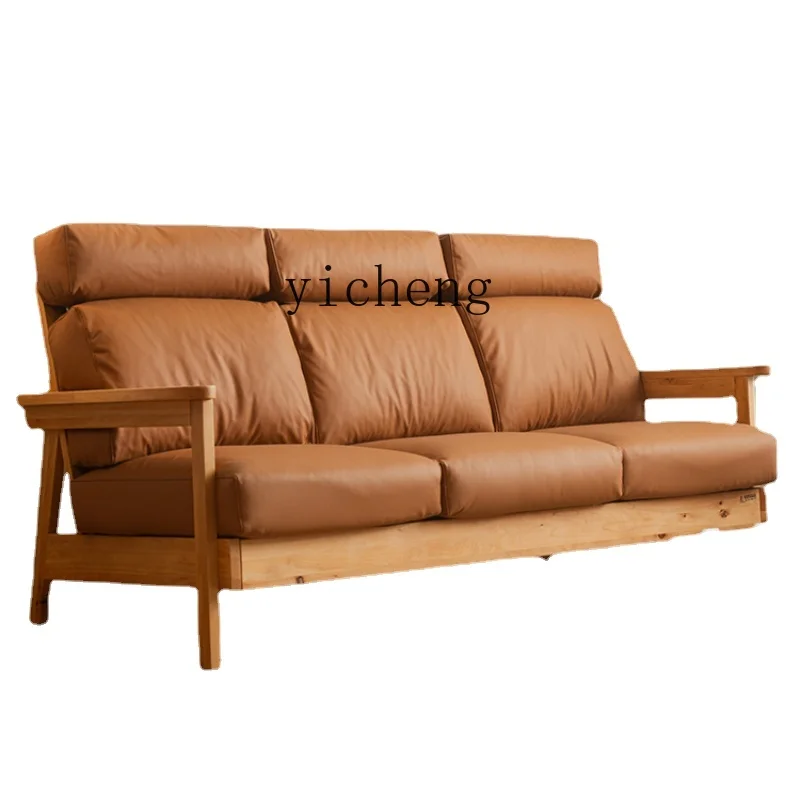 

TQH Chinese style log style sofa solid wood sofa living room leather home combination
