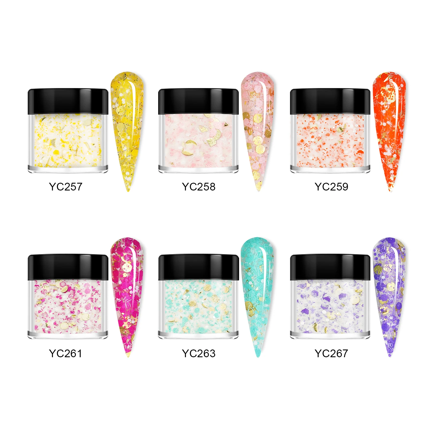HNDO Bottle 6 Color Dipping Pigment Acrylic Powder Nail Art Glitter DIY Design for Professional Manicure Extension Natural Dry