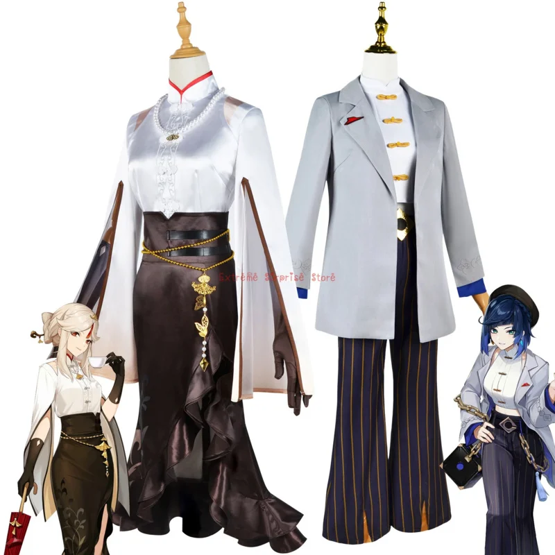 

Genshin impact ningguang Yanan X Pizza Hut cosplay costume full set Yanan wig cosplay Pizza Hut cospaly costume