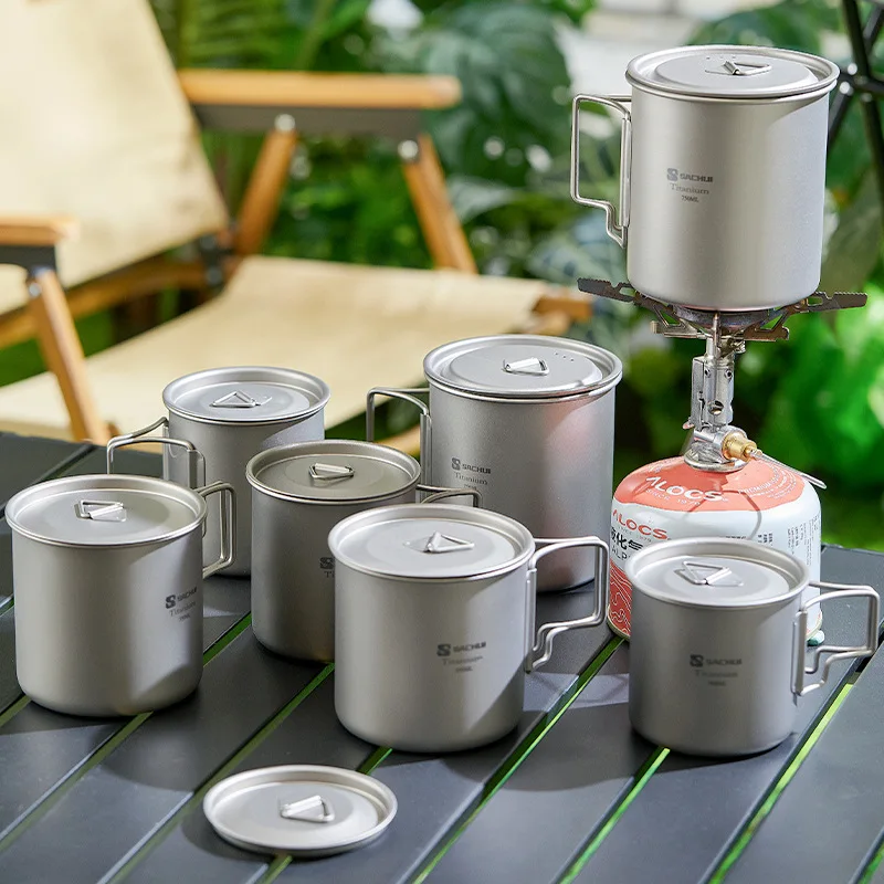 

Titanium Pot Camping Water Cup Mug Lightweight Titanium 750ml Pot 350ml Water Cup Mug Camping Spork Outdoor Tableware