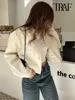 TRAF Women Fashion With Pockets Bomber Jacket Coats Vintage Long Sleeve Front Button Casual Female Outerwear Chic Tops 5