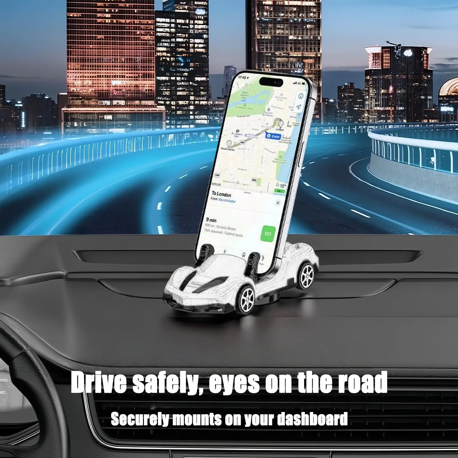 Cell Phone Car Mount Car Shape Phone Holder Anti-Slip Automotive Interior Decorations For GPS Calling Driving Navigation Video