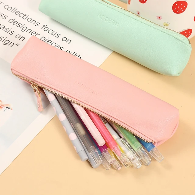 Pencil Case Pencil Pouch Pencil Bag PU Leather Pen Case Small Zipper Pouch  for Pencils, Pens, Markers, Makeups, Change - Green 