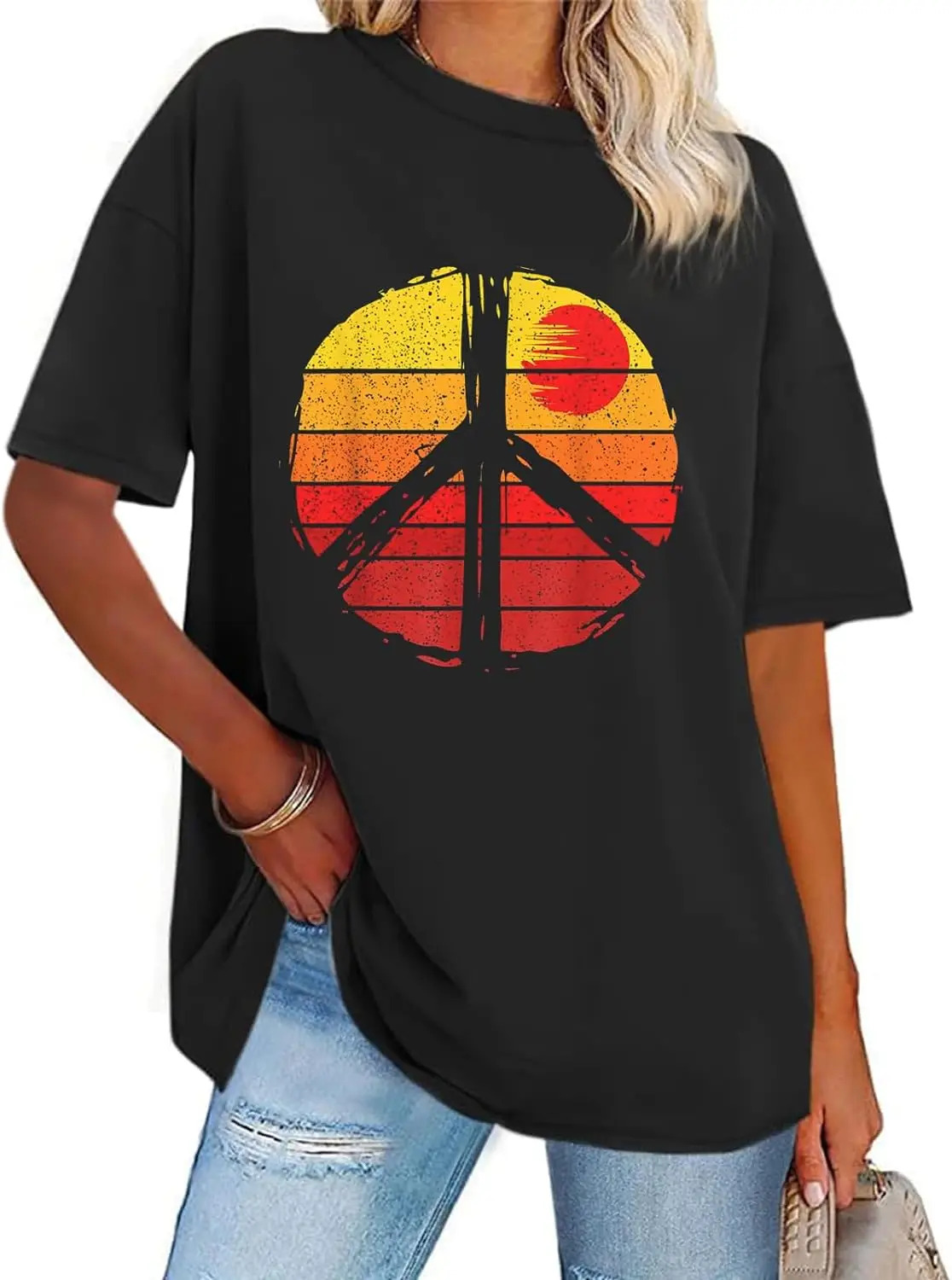

Ретро винтажная потертая футболка с рисунком заката мира, женские модные рубашки, летние уличные футболки