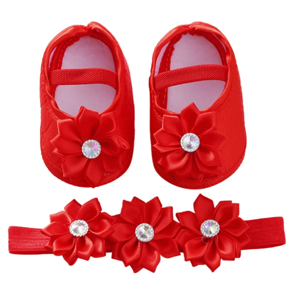 Baby Girls Mary Flats with Headband Pearl Accessories Lovely Princess Shoes One Foot Pedal Pearl Princess Shoes 2