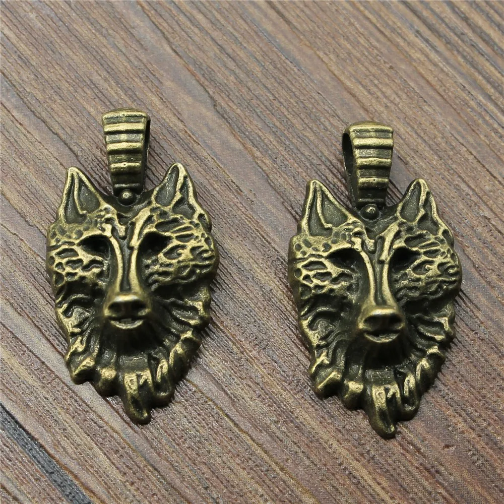 WYSIWYG 3pcs 32x17mm 2 색 빈티지 늑대 머리 매력 보석 만들기 늑대 머리 펜던트 매력 목걸이 만들기