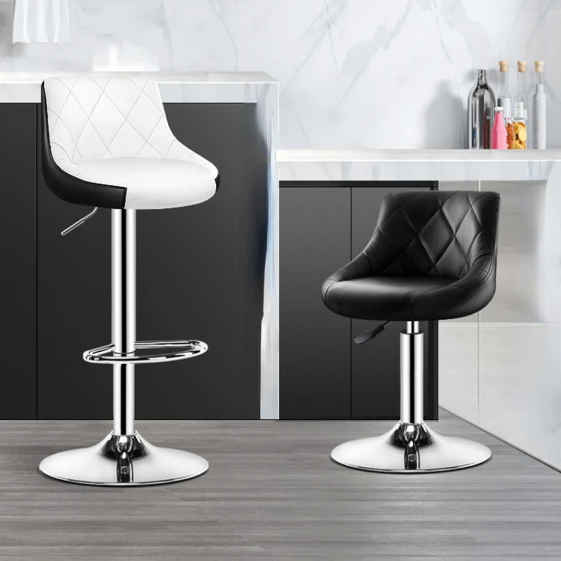 

Faux Leather Bar Stool with Handle Height Adjustable Rotable Seat Chrome-Plated Steel Frame Chair for Kitchen Bar