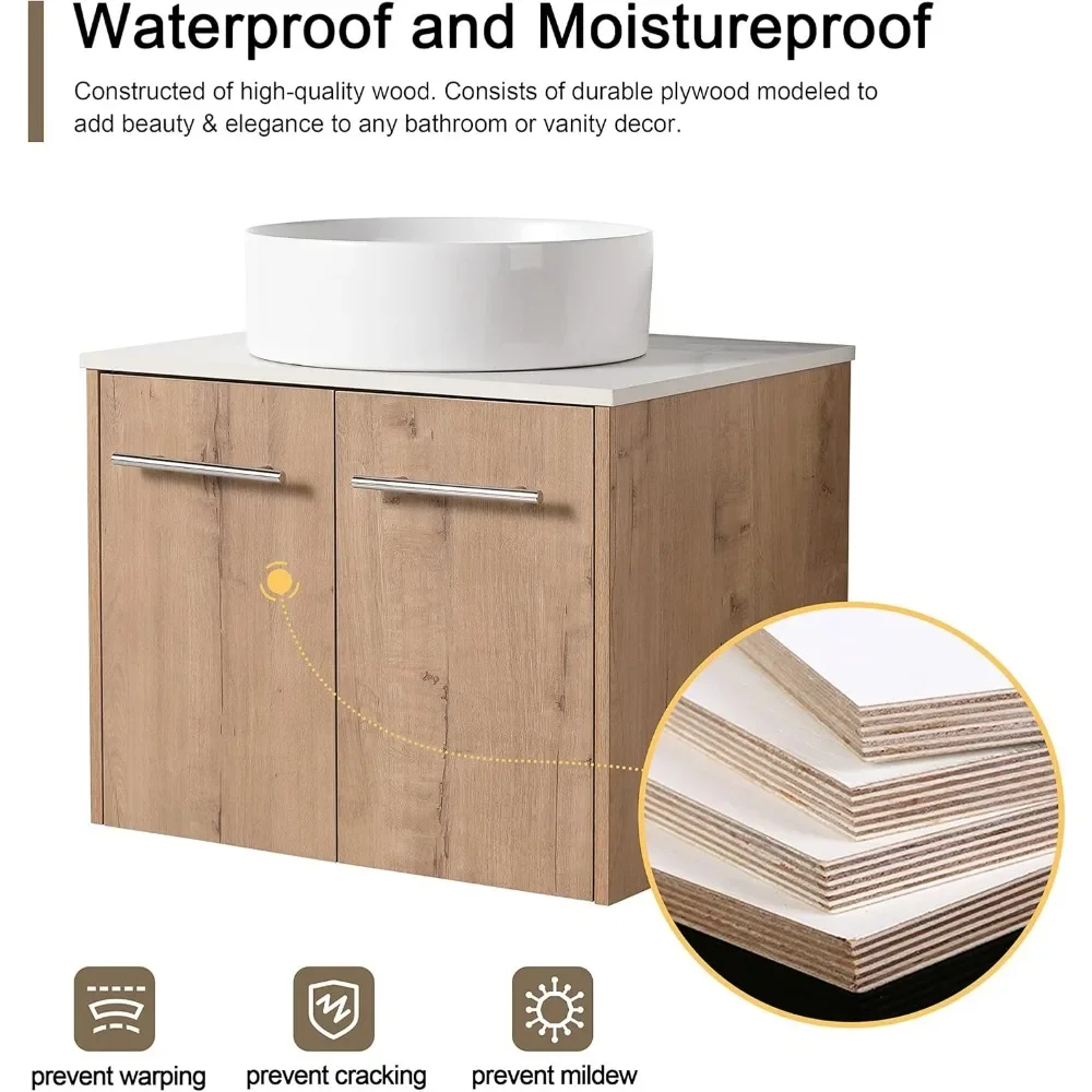 24" Floating Bathroom Vanity with Sink,24 Inch Single Sink Wall Mounted Bathroom Vanity,2 Doors and White Ceramic Basin Sink Top 6