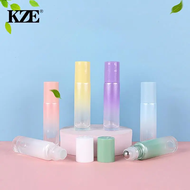 1pc Portable Gradient Color Roller Bottle 10ml Mini Glass Bottles With Stainless Steel Roller Balls For Essential Oils Perfumes