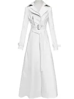 Mauroicardi printemps automne blanc ajusté Long manteau en cuir Pu femmes fermeture éclair ceinture élégant Chic luxe concepteur faux 2 vêtements 2024 1