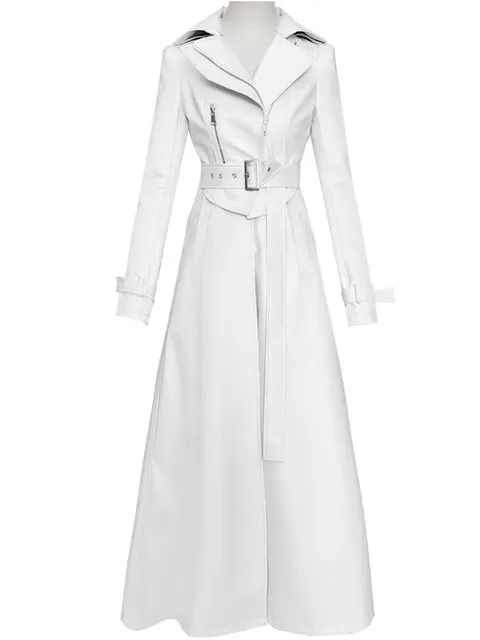 Mauroicardi printemps automne blanc ajusté Long manteau en cuir Pu femmes fermeture éclair ceinture élégant Chic luxe concepteur faux 2 vêtements 2024 1