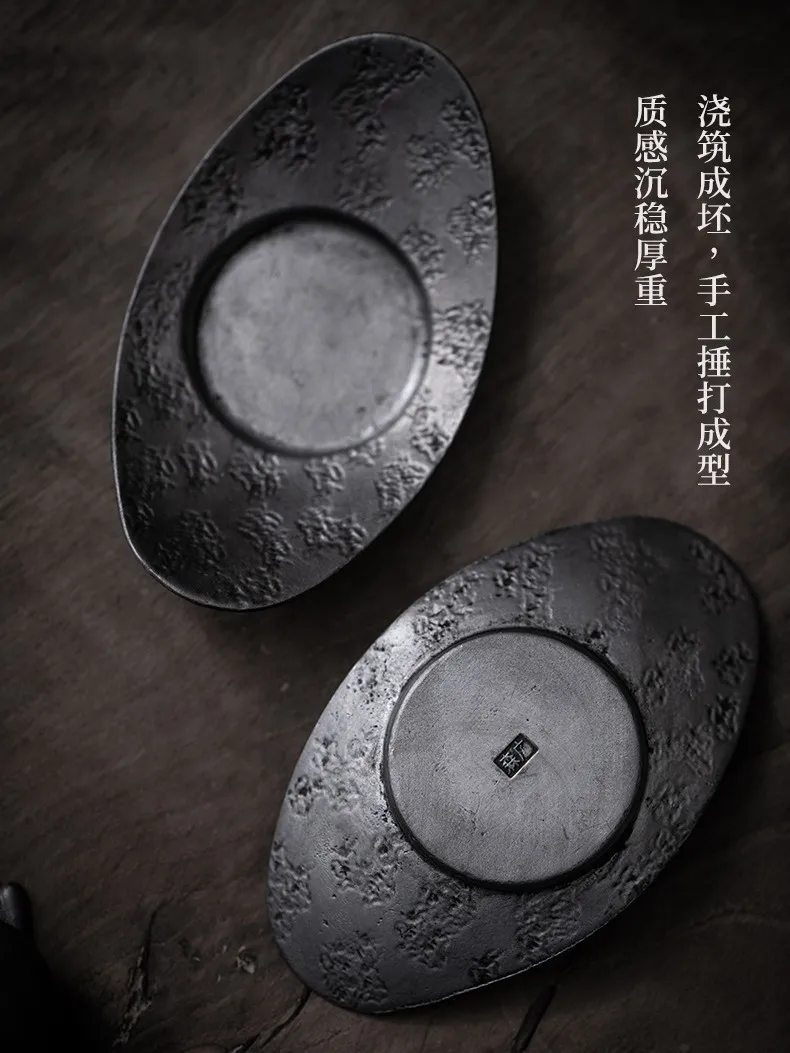 Description Picture 3 of itemRetro Tin Cup Mat Tea Tray Tea Mat Handmade Hammer Pattern Tin Metal Japanese Cup Mat Kung Fu Tea Accessories