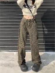 Jeans Leopard Print Spring Autumn Long Pant Women Loose Pleated Fashion High Waist Ladies Trousers Korean Woman Straight Pants