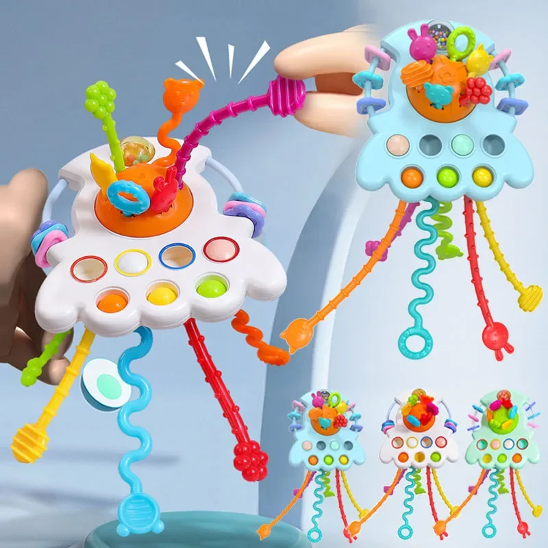 Baby Flying Saucer Rocket Pull String Teether Toys Montessori Sensory Educational Finger Grasp Training Early Cute Learning Toys