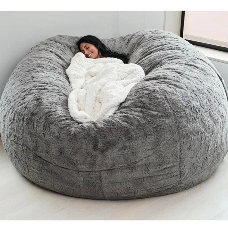 Big Round 6ft Bean Bag Chair Comfort Soft Giant Fluffy BeanBag Lazy Sofa Bed Cover Recliner Pouf for Adults Cover Dust-proof