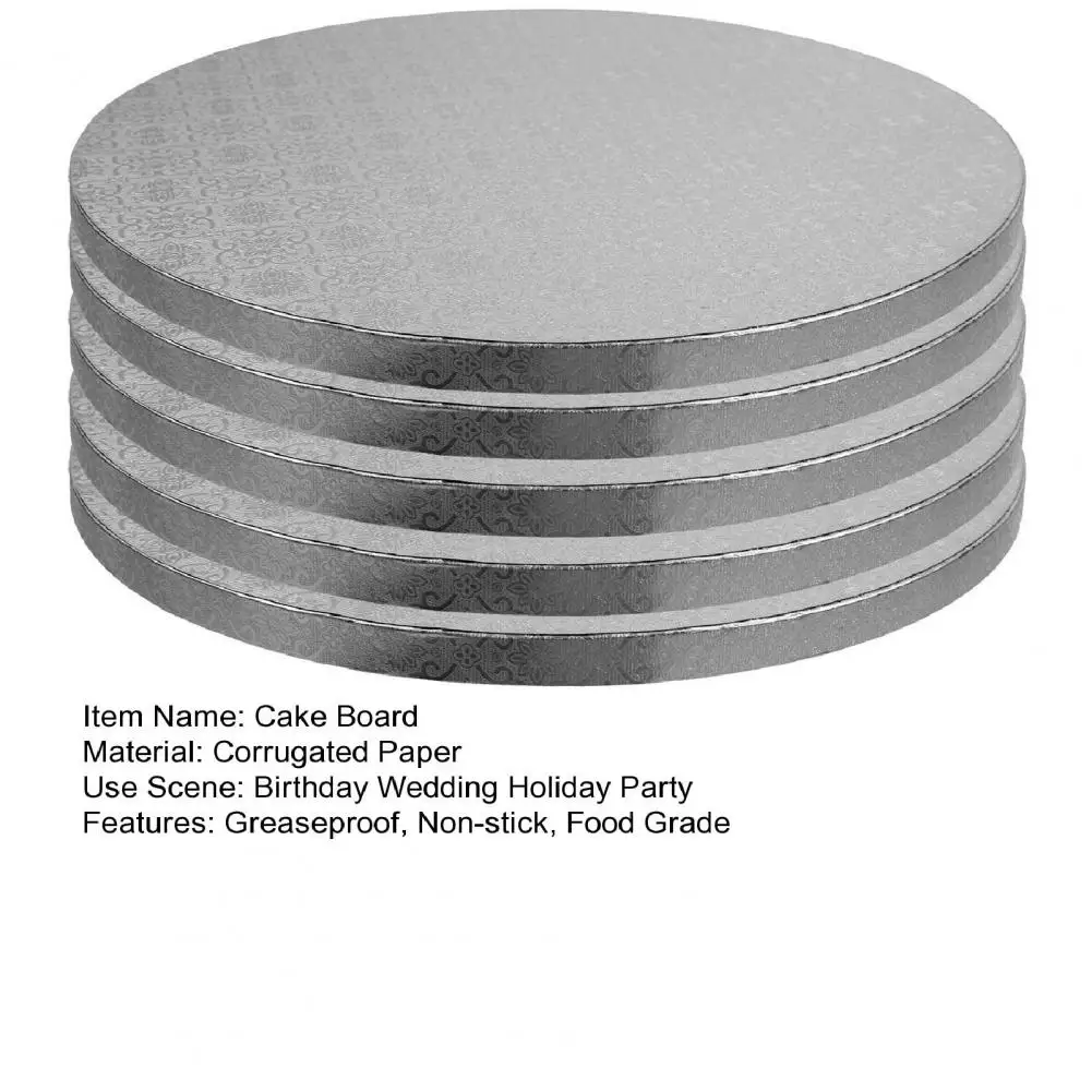 5Pcs/Set 8/10/12-Inch Cake Board Greaseproof Non-stick Food Grade Thick Corrugated Paper Cake Base Holder Plate Baking Supplies