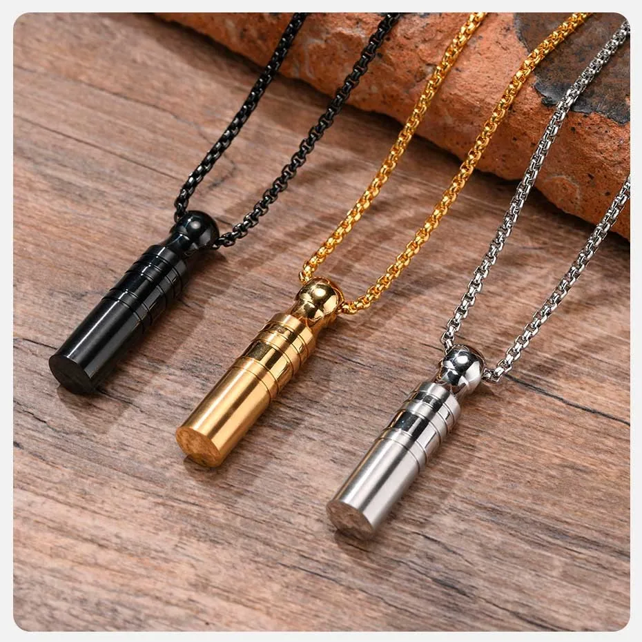 Vnox Herren Urnen-Anhänger-Halskette für Asche, Aschefläschchen-Zylinder aus Edelstahl, Parfümhalter-Halsband, Andenken-Geschenke – Detail 7