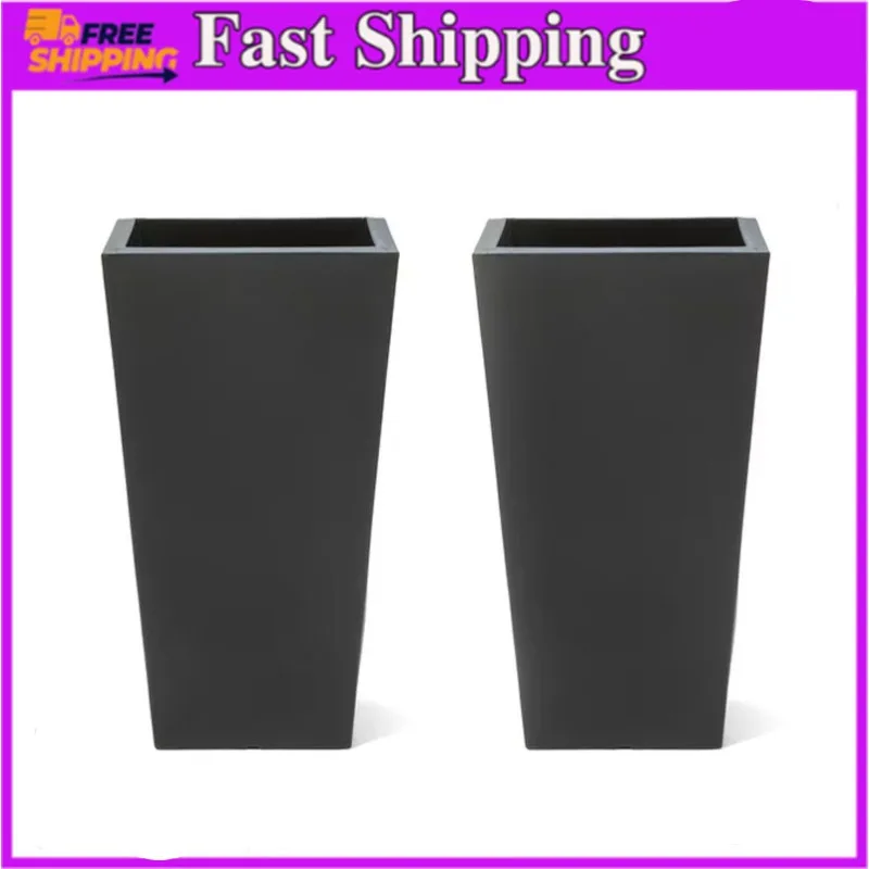 

2pk Plastic Black Square Planter 15" W x 15" D x 28" H