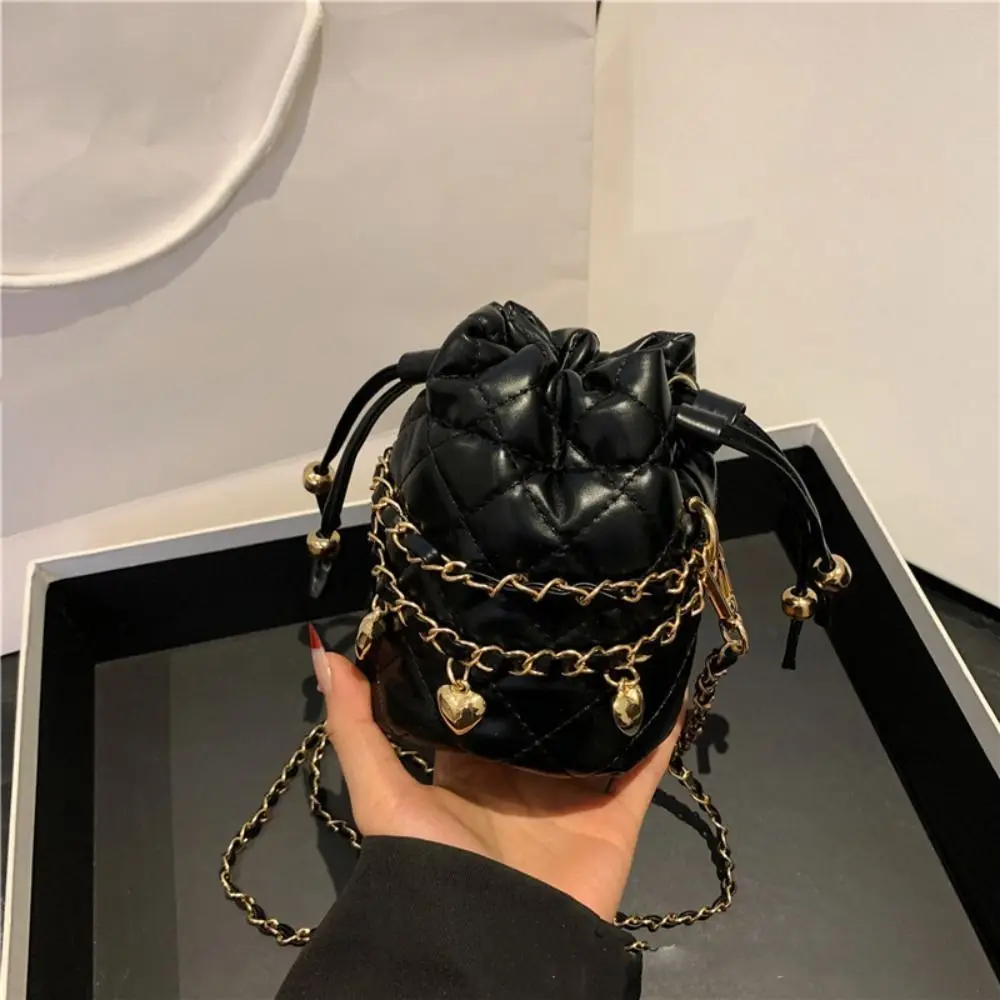 

Chain PU Leather Crossbody Bag Lipstick Bag Handheld Single Shoulder Bag Coin Purse Crossbody Bag Lingge Bucket Bag Outdoor