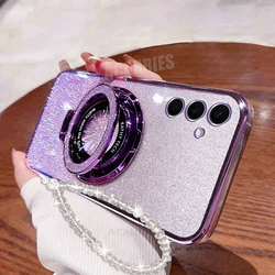 Glitter Plating Holder Chain Case with Lanyard and Silicone Stand Cover for A05 (SFCX SJS Purple)