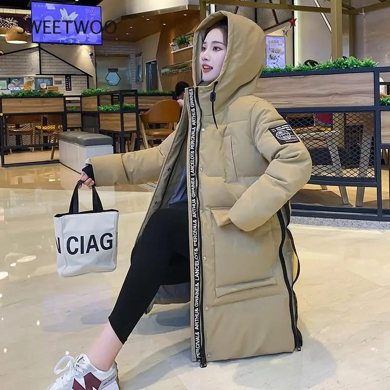 2021 Winter Jacket Hit Color Big Fur Collar Down Jacket Female New Korean Version Mid-Length Thick Warm Bread Jacket