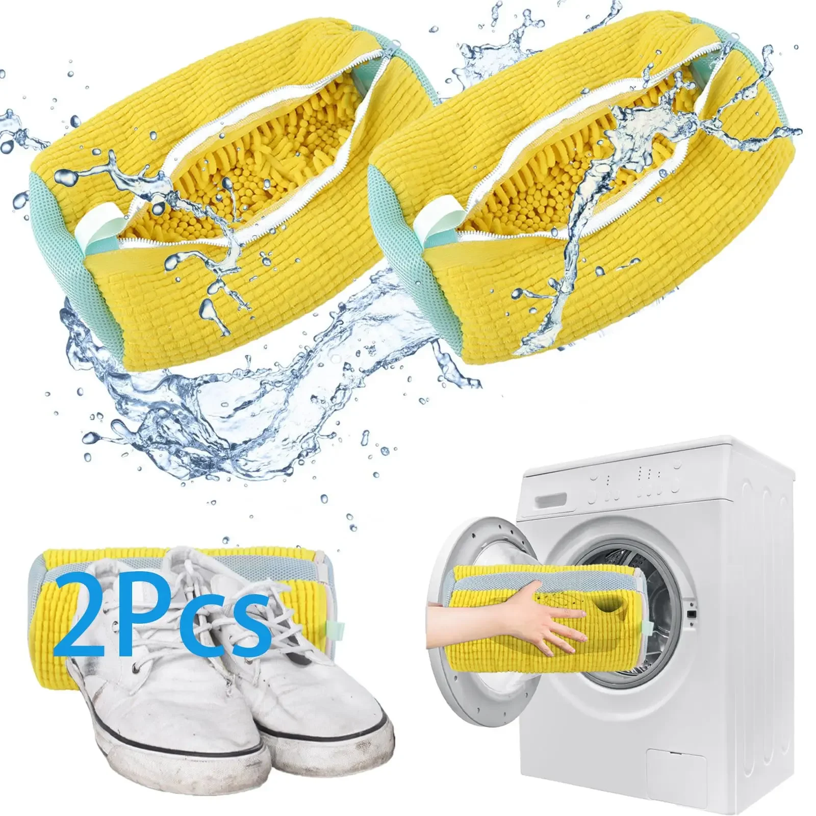 2Pc Cotton Laundry Bags with Zippers Closure for Shoe Washing, Shoe Cleaning and Drying - Friendly Shoe Laundry Bags Set 3