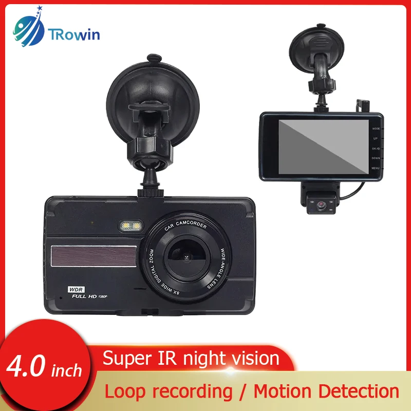 

4 Inch Car DVR Dash Cam HD 1080P Video Recorder Front Rear View Camera Auto 2 in1 Recording IR Night Vision Loop Recording