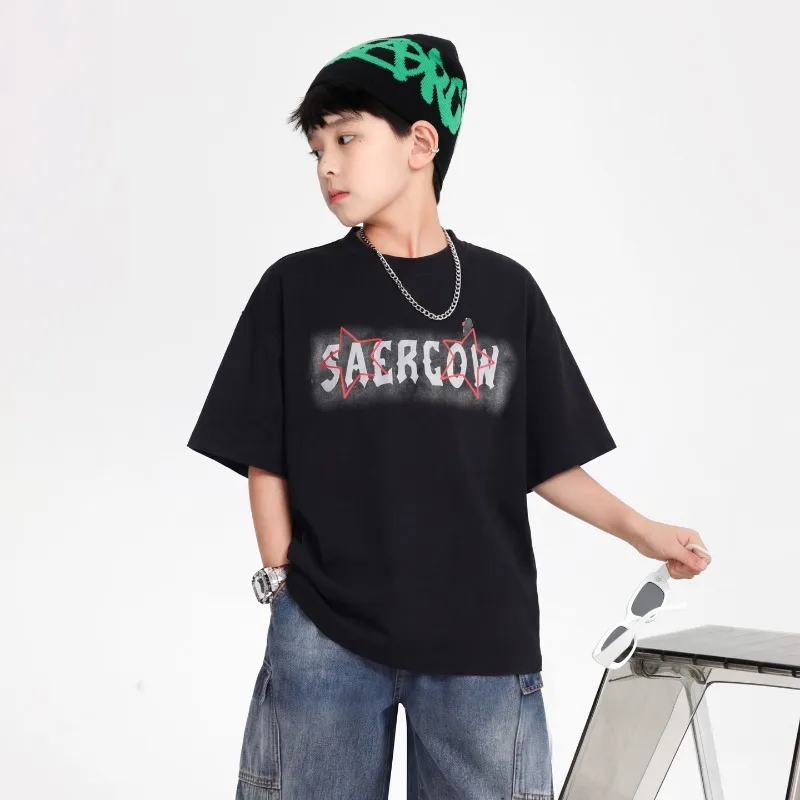 Boys T Shirt Summer 2026 Letter Print Short Sleeve Round Neck Tops Cool Children Clothes Breathable Streetwear Fashion Daily - 6