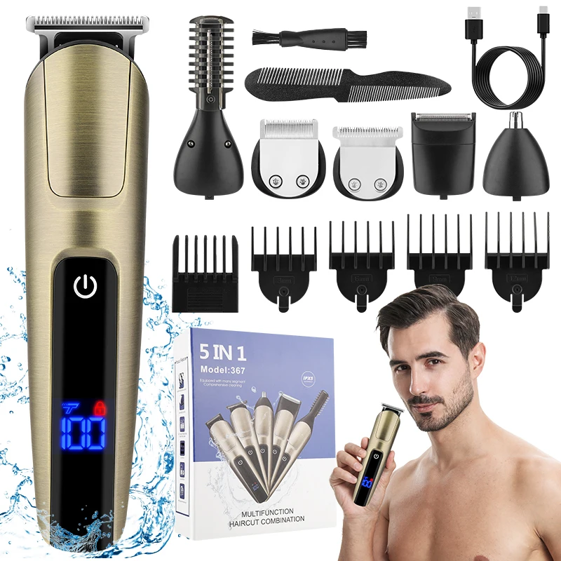 RESUXI 5 In 1 Rechargeable Hair Clipper Multi-functional Hair Trimmer Shaver For Men Grooming Kit Nose Ears Cutting Machine
