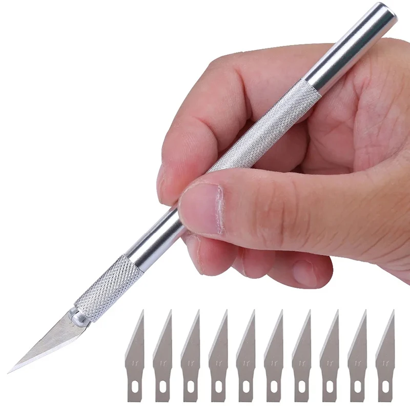 

Non-Slip Metal Scalpel Knife Tools Kit Paper Cutter Engraving Craft Knives +5pcs Blades Mobile Phone PCB DIY Repair Hand Tools