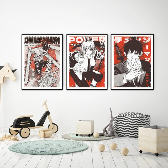 Cartaz de anime japonês para decoração de casa, motosserra, desenhos  animados de Pochita, papel kraft vintage