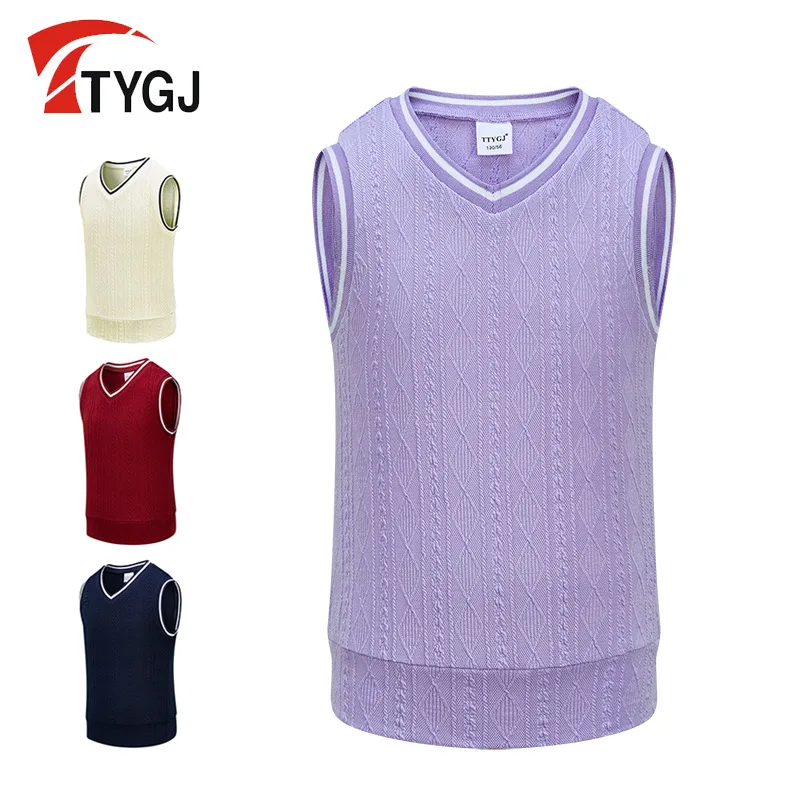 

TTYGJ Boys Girls Keep Warm Knitted Golf Vest Children Sleeveless Soft Waistcoat Winter Kids V-neck Sport Shirt Student T-shirt