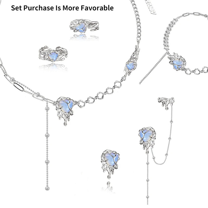 MASW Original Design Blue Heart Earrings 2022 Trend New Copper Metal Earcuff Silver Plated Chain Dangle Earring Women Jewelry