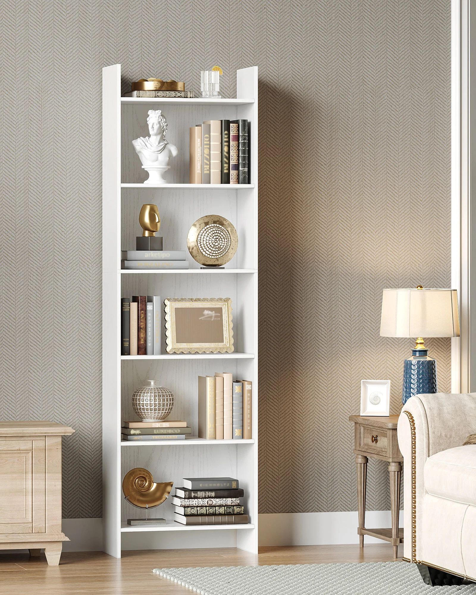 Bookcase, 6 tier Bookshelf, White Bookcases Free Standing with Shelf Unit, Home Decor Furniture for Living Room,Bedroom,Study