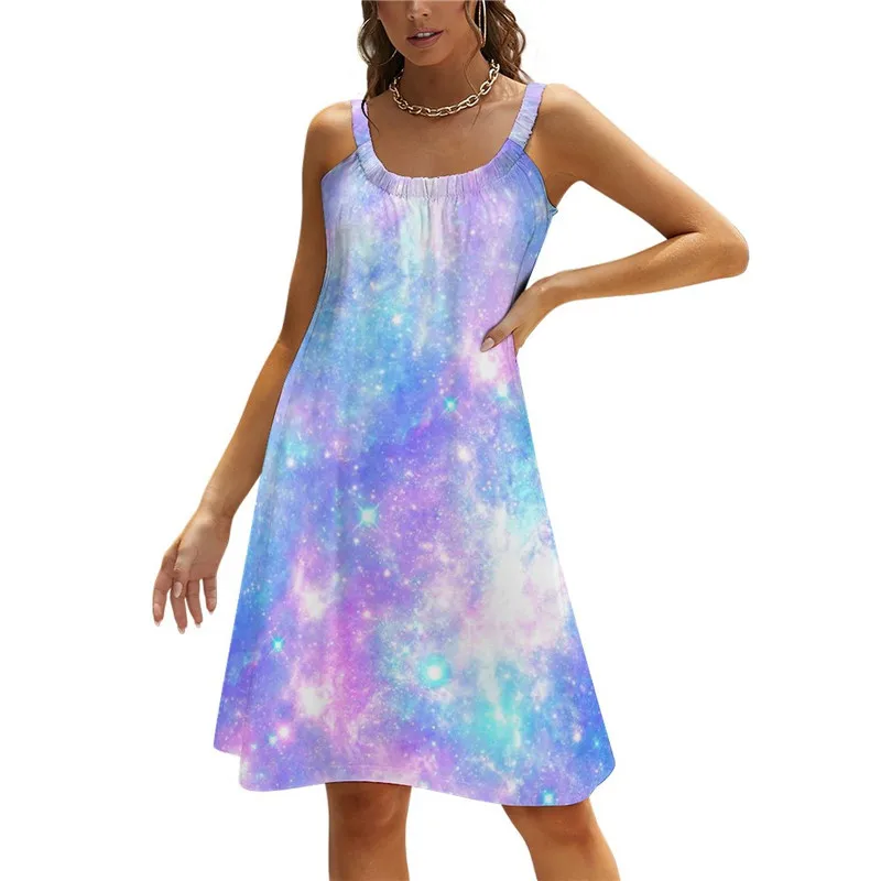 Pink Blue Galaxy Dress Colorful Outer Space Strap Sexy Dresses Womens ...