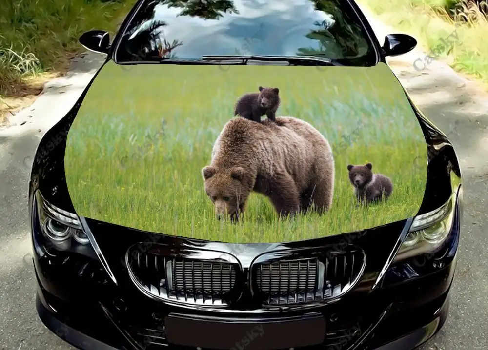 

Виниловые наклейки на капот автомобиля с изображением животных, черного медведя, виниловая пленка, наклейки на крышку двигателя, автомобильные аксессуары