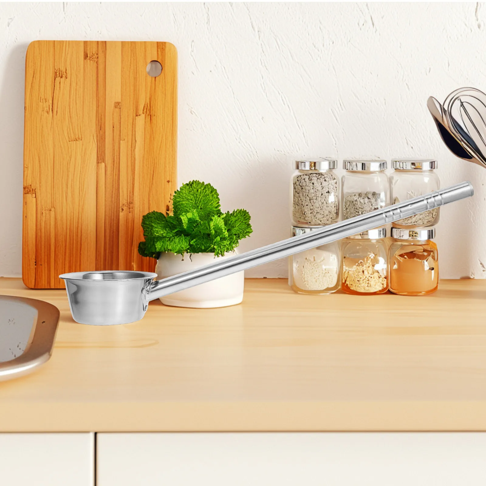 긴 손잡이 스테인리스 물주걱 두꺼운 디자인 정원 물삽 물뿌리개 꽃 야채 목욕 머리 감기용