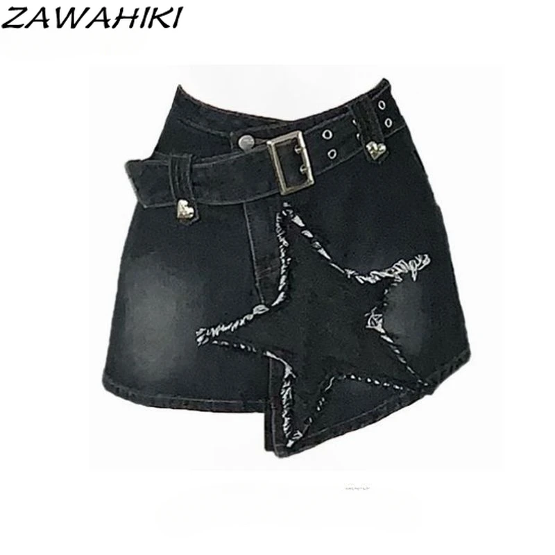 

Star Graphic Patchwork Y2K Aesthetic Vintage Denim Short Skirt Women Summer New High Waist A-line Solid Color Fashion Punk Falda
