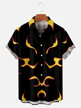

2022 Creative Flame Element 3D Digital Printing T-Shirt Men's Trend Loose Shirt Men's Top One Button High Quality Beach Clothing