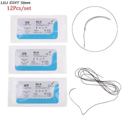 Hot Sale 12PCS 75cm 2/0 3/0 4/0 Dental Surgical Needle Silk Medical Thread Suture Surgical Practice Kit