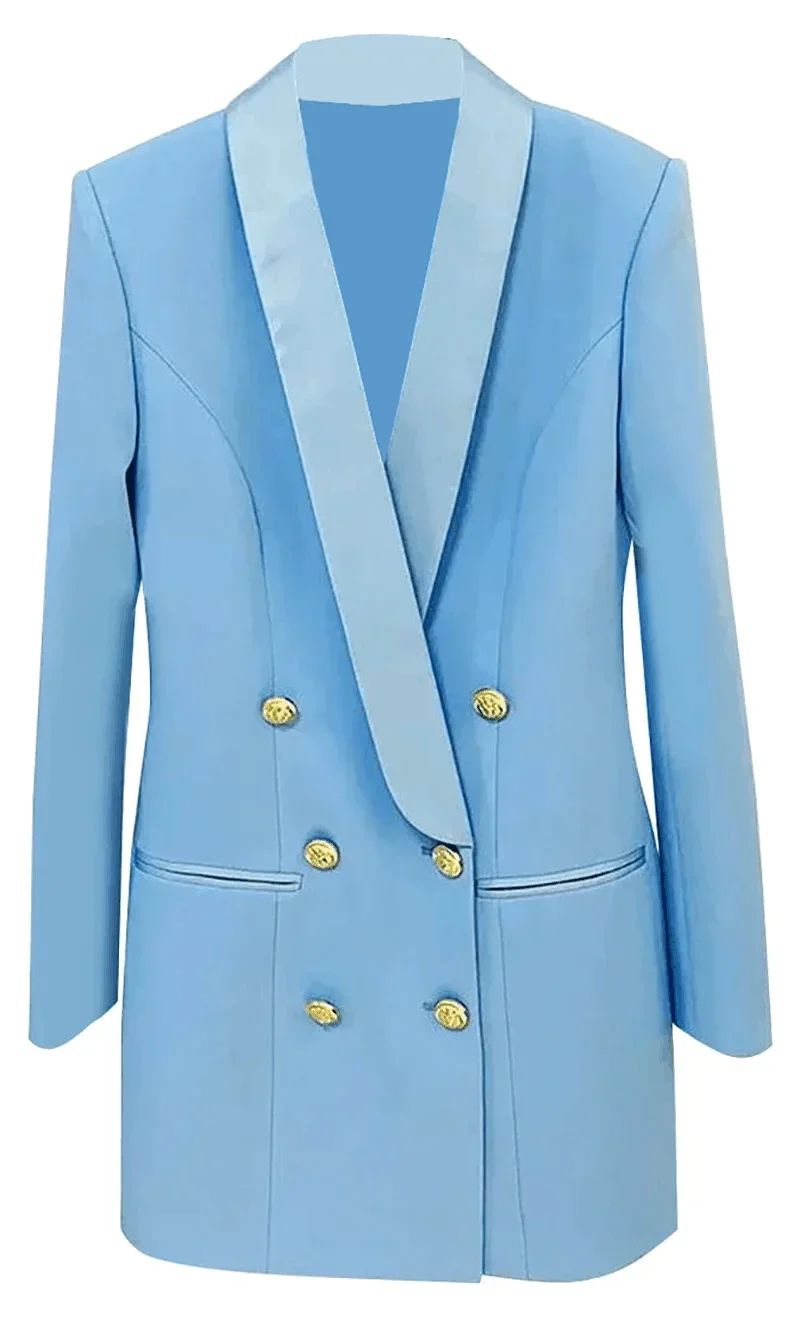 Women Mid-length Double Breasted Jacket Coat Shawl Collar Business Formal Party Dress Metal Button Slim Fit Suit1 Pc