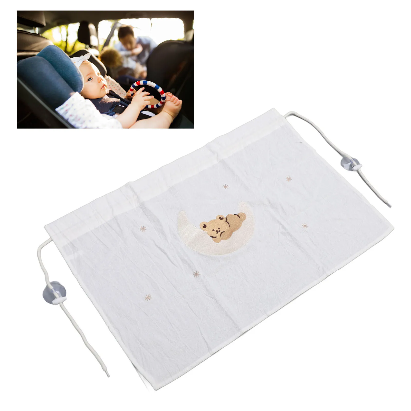 ZK40 Baby Car Window Curtain with 2 Stuction Cups Cartoon Embroidered Cotton Fabric UV Protection Baby Car Side Sun Shade