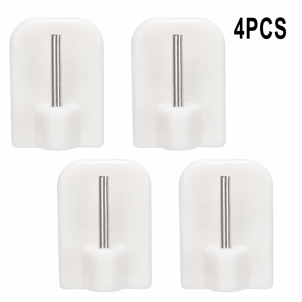 Durable Curtain Hooks Bracket Self-adhesives Stainless Steel+pvc White 4/8/12Pcs Curtain Rod Hook Home Storage