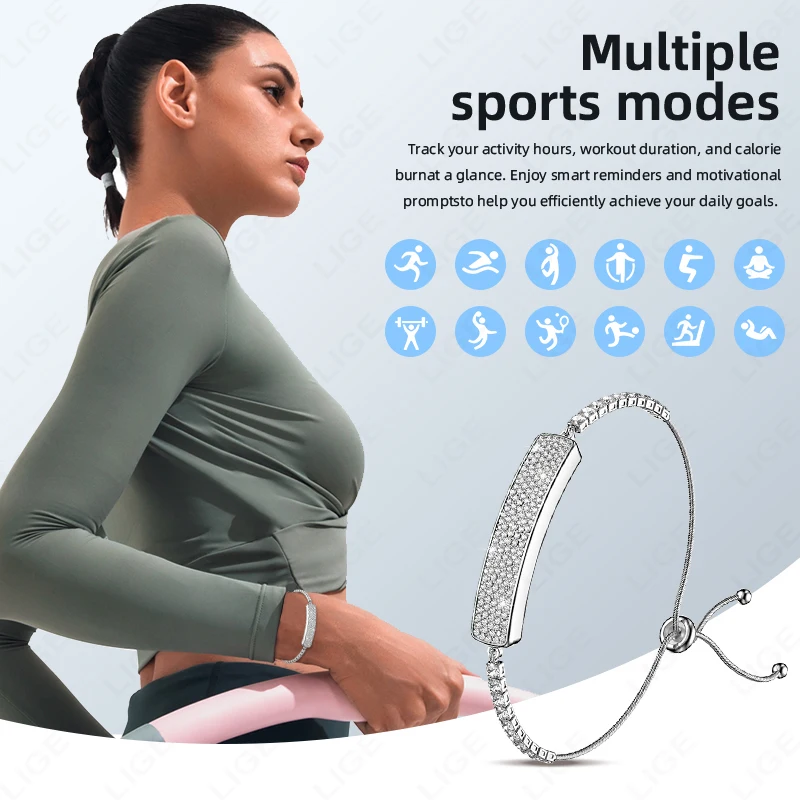 LIGE New 5ATM Waterproof Sports Fitness Women Smart Bracelet Heart Rate HRV Health Monitor Step Counting Smartwatch Ladies Band