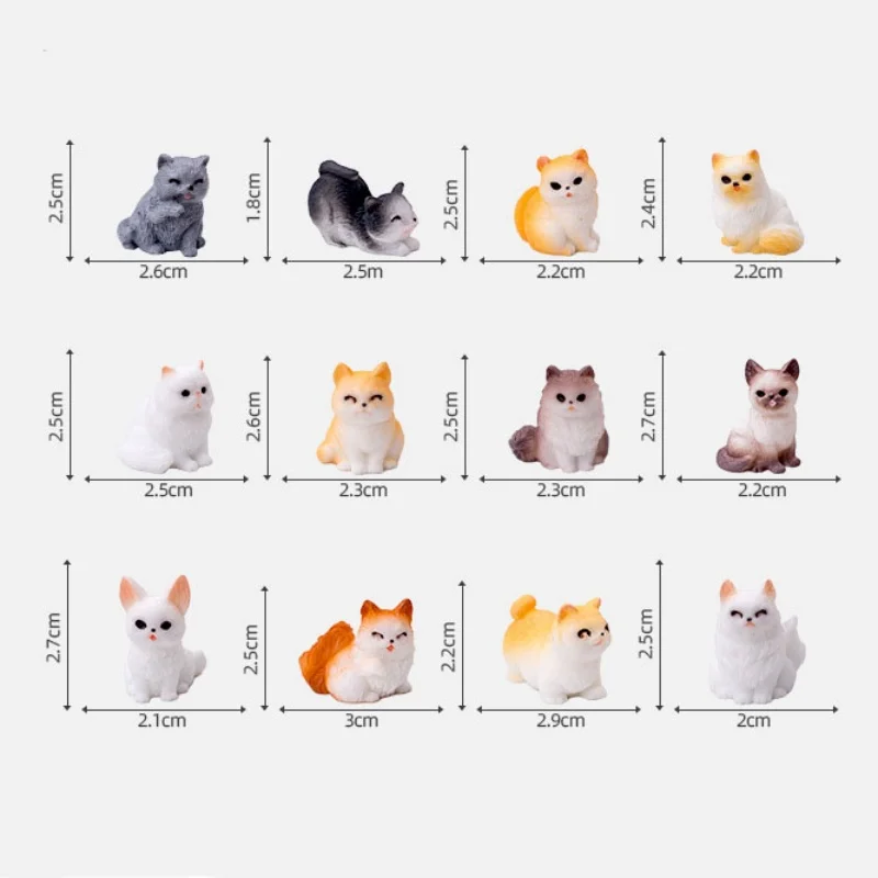 Resin Craft Miniature Figure 12pc Cute Mini Cat Small Dog Animal Decoration for Bonsai Microlandscape Fairy Garden