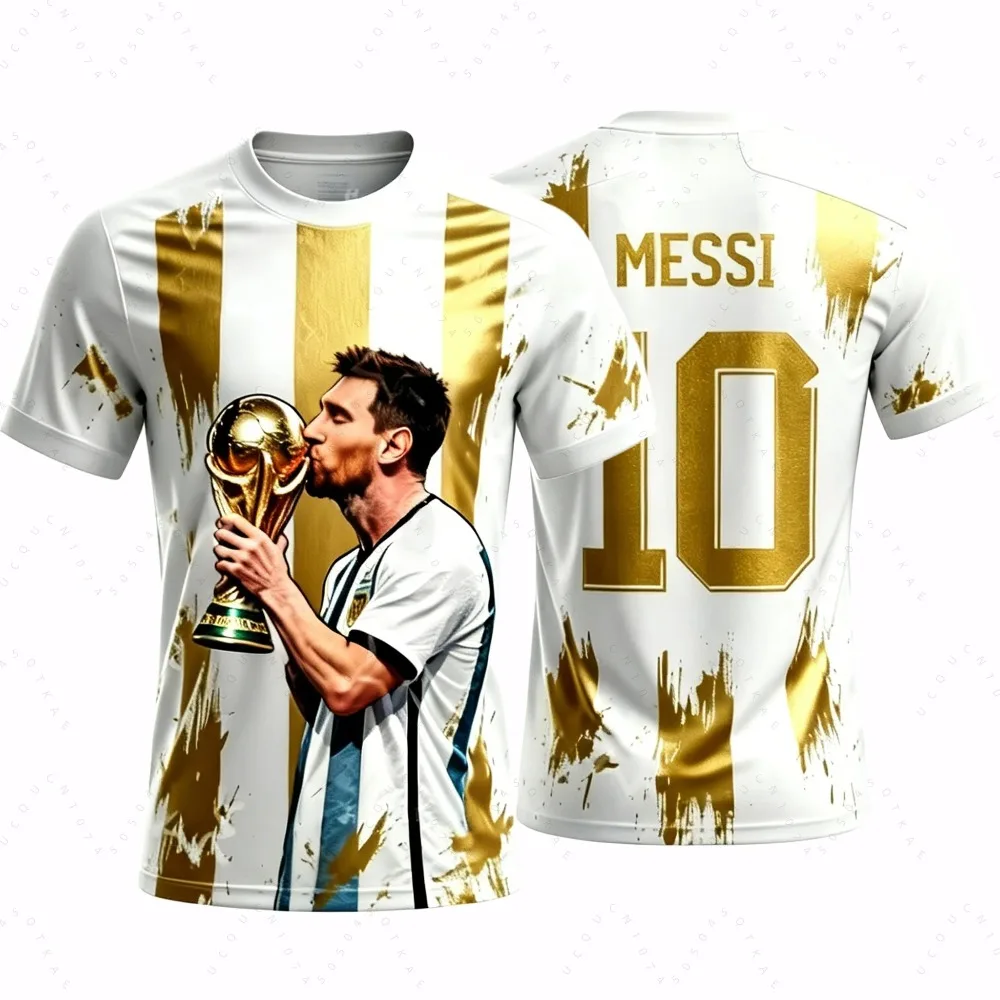 Messi-Style Sommer 3D-Druckbare Kinderkleidung Fußballtrikot T-Shirt - Einfach und Lässig Geeignet für Outdoor-Sportarten