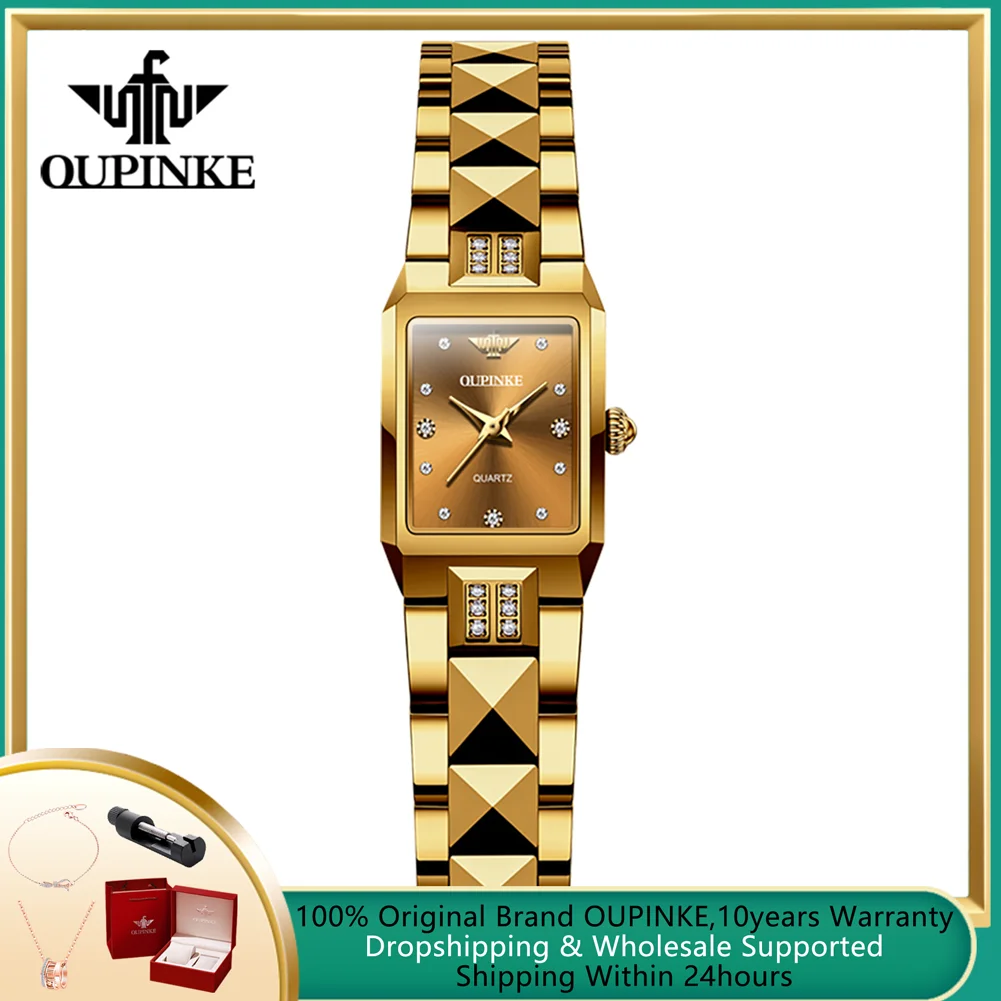 

OUPINKE Swiss Quartz Movement Women's Wristwatch Tungsten Steel Strap Sapphire Mirror 5Bar Waterproof Diamond Watches for Women