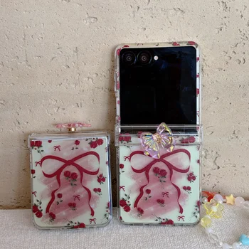 Custodia per telefono con fiocco rosa rotante 3D per Samsung Galaxy Z Flip 8 7 FE 6 5 FLIP8, cover con ciondolo e protezione per cerniera, custodia rigida Flip7.