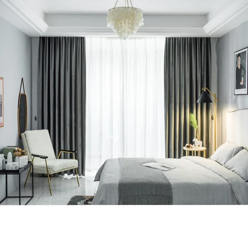 Ins Wind Light Luxury Velvet Fabric Blackout Curtains Simple Modern Full Blackout Bedroom Living Room Solid Color Home Decor 5