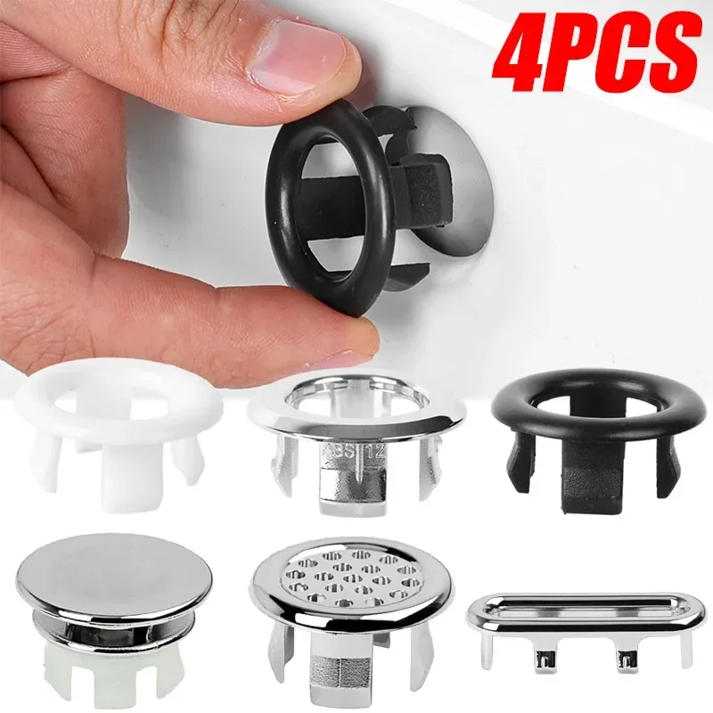 4/1pcs Sink Hole Round Overflow Cover Kitchen Basin Trim Hollow Overflow Ring Plug Bathroom Wash Basin Overflow Ring Accessories